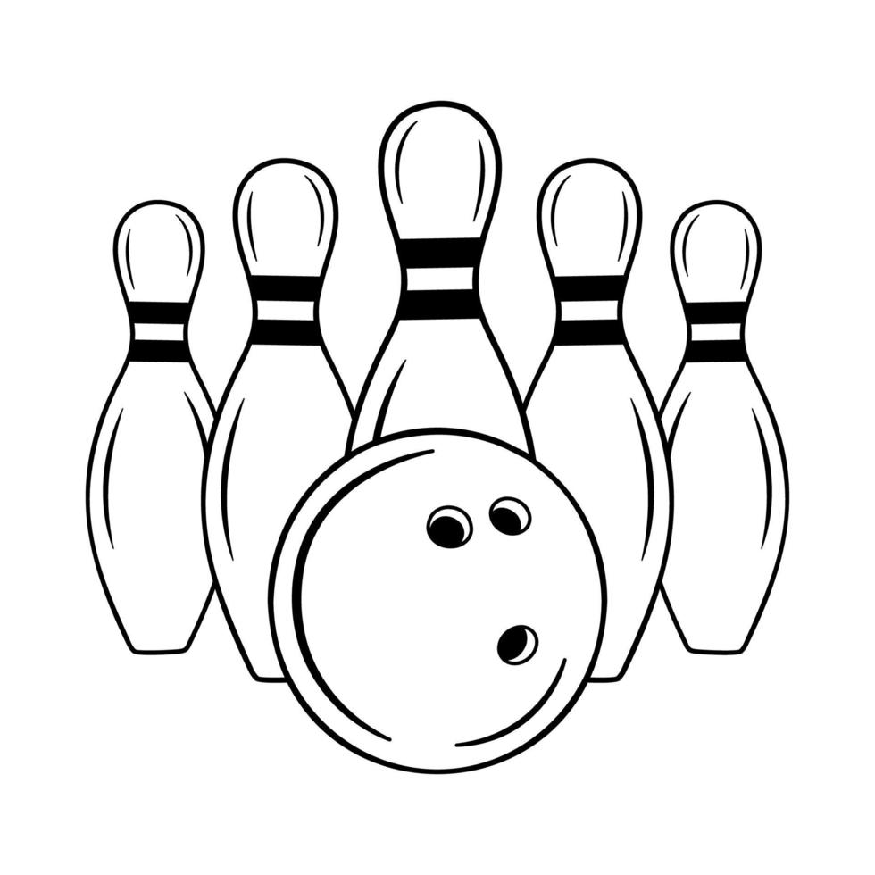 birilli con palla sport icon.logo modello di gioco per club di bowling, tornei. illustrazione vettoriale in stile semplice contorno isolato su sfondo bianco.