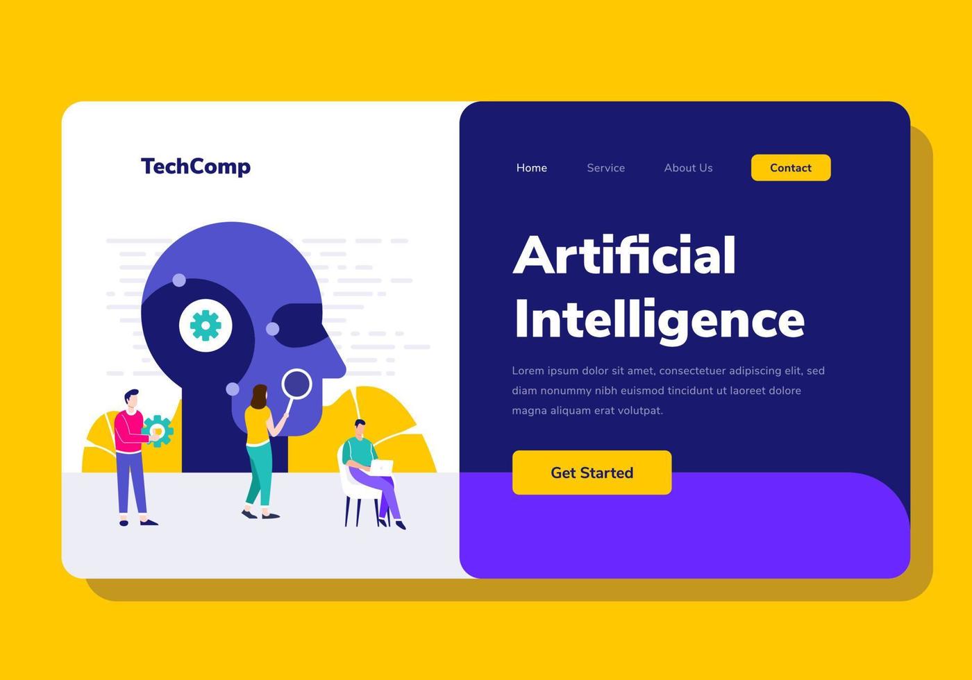 landing page persone sviluppo intelligenza artificiale programmazione illustrazione vettoriale