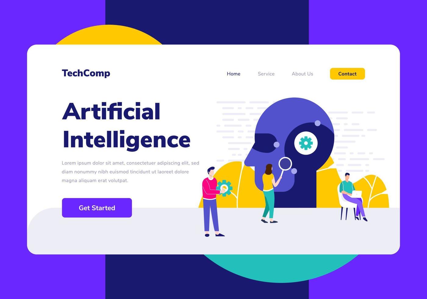 landing page persone sviluppo intelligenza artificiale programmazione illustrazione vettoriale