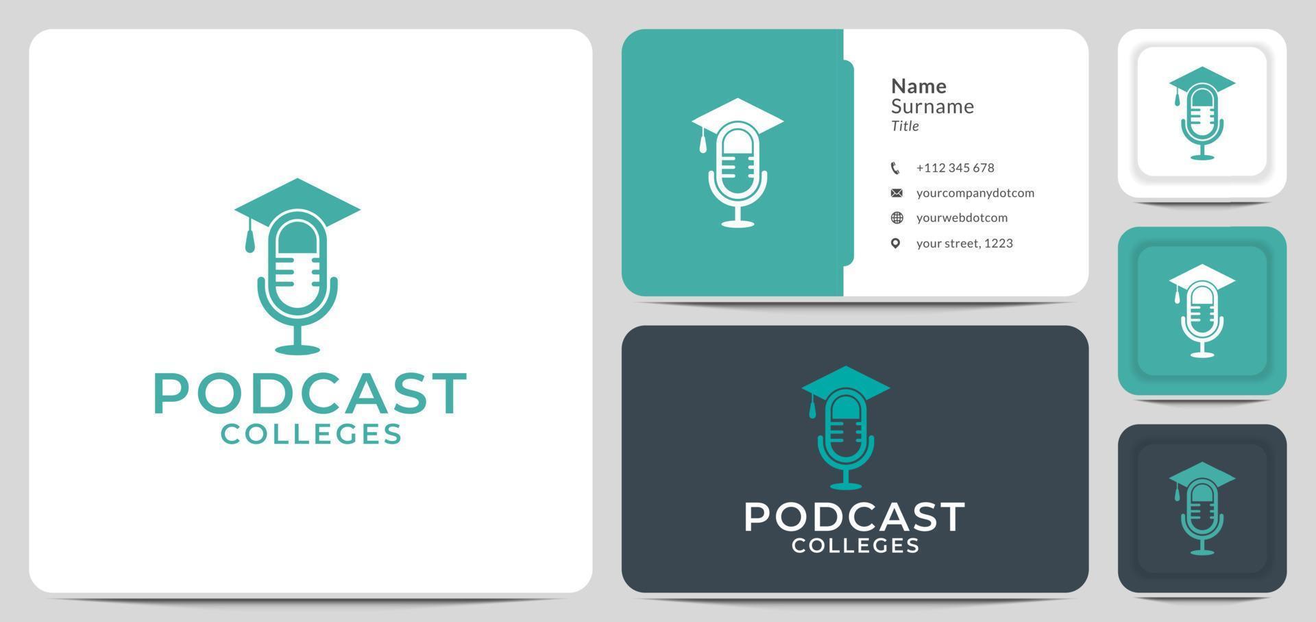 cappello di laurea con podcast logo design vector. per discutere di questioni universitarie vettore