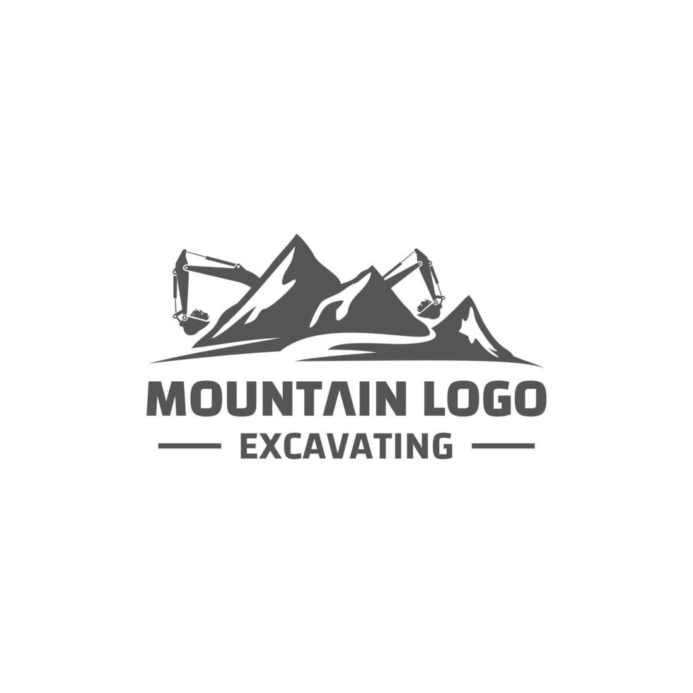 logo design escavatore montagna simbolo vettore. per appaltatore, lavori minerari, lavori stradali vettore