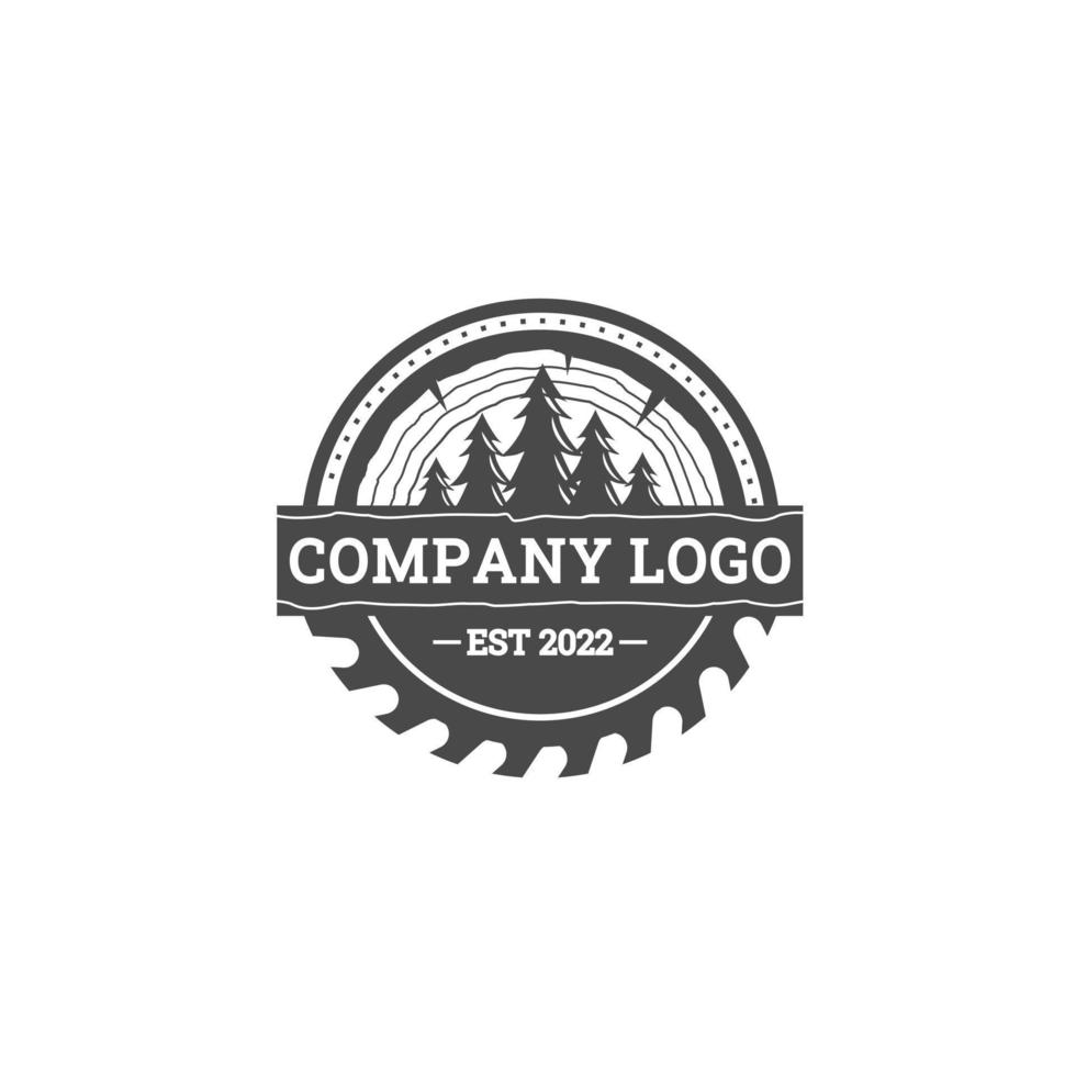 design del logo per la lavorazione del legno, pino, smerigliatrice, lama per o carpenteria vettore