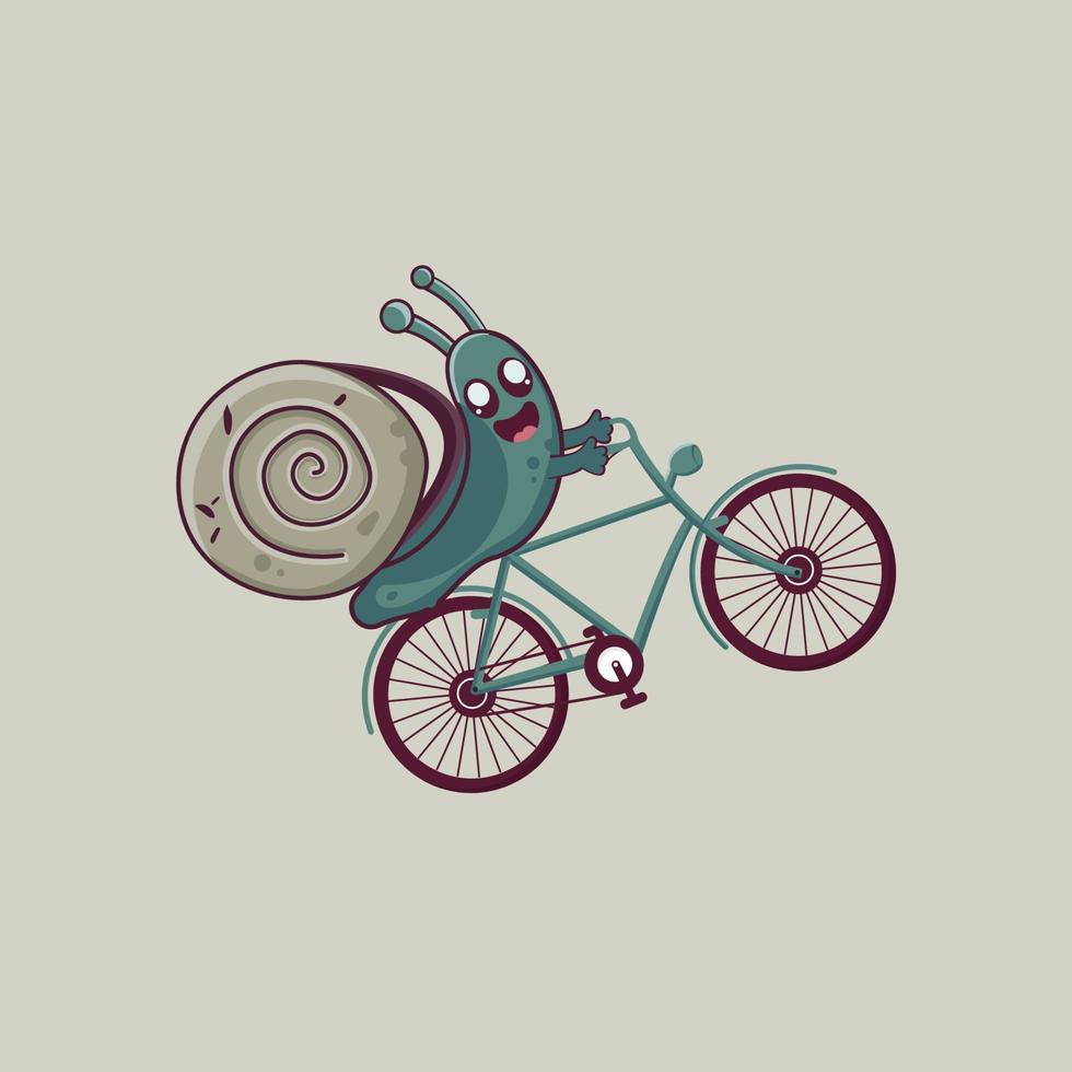 illustrazione vettoriale di una lumaca che va a scuola in bicicletta