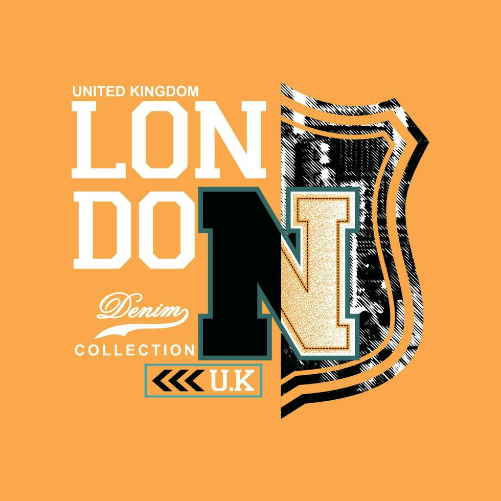 Londra, elemento di moda maschile e città moderna in tipografia graphic design.illustrazione vettoriale.tshirt, abbigliamento, abbigliamento e altri usi vettore