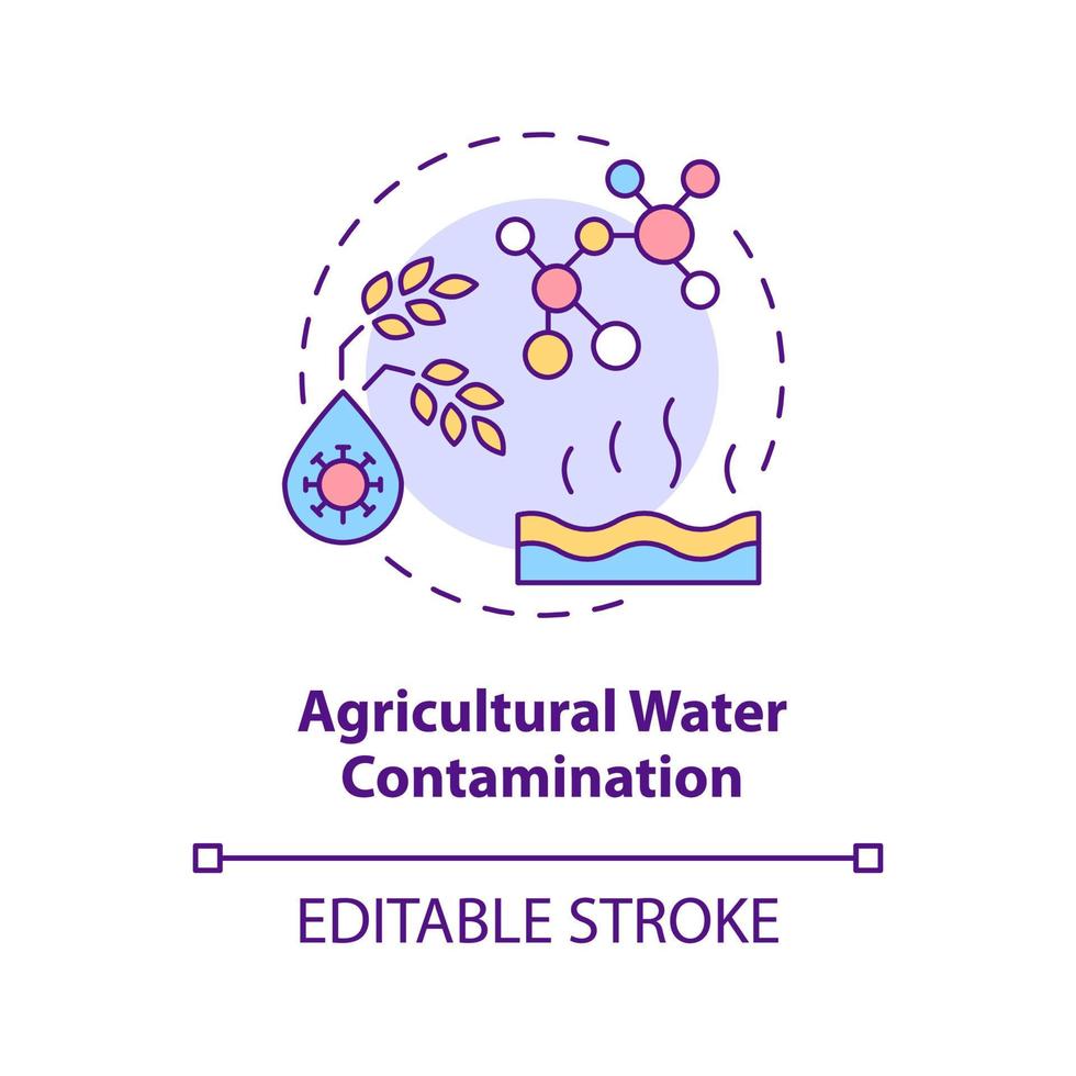 icona del concetto di contaminazione dell'acqua agricola. illustrazione della linea sottile dell'idea astratta del tipo di inquinamento dell'acqua. uso di pesticidi. disegno di contorno isolato. tratto modificabile. vettore