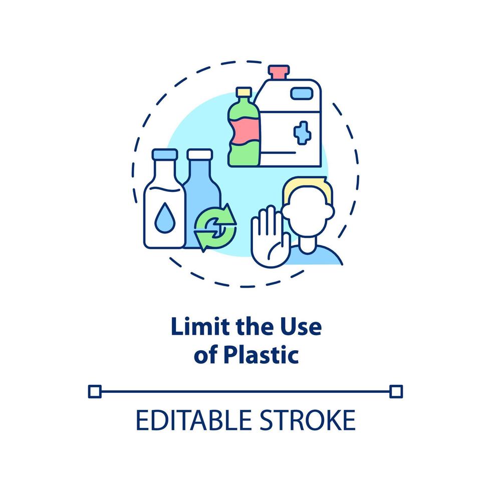 limita l'icona del concetto di utilizzo della plastica. salvare l'oceano dall'inquinamento astratto idea linea sottile illustrazione. protezione dell'ambiente. disegno di contorno isolato. tratto modificabile. vettore