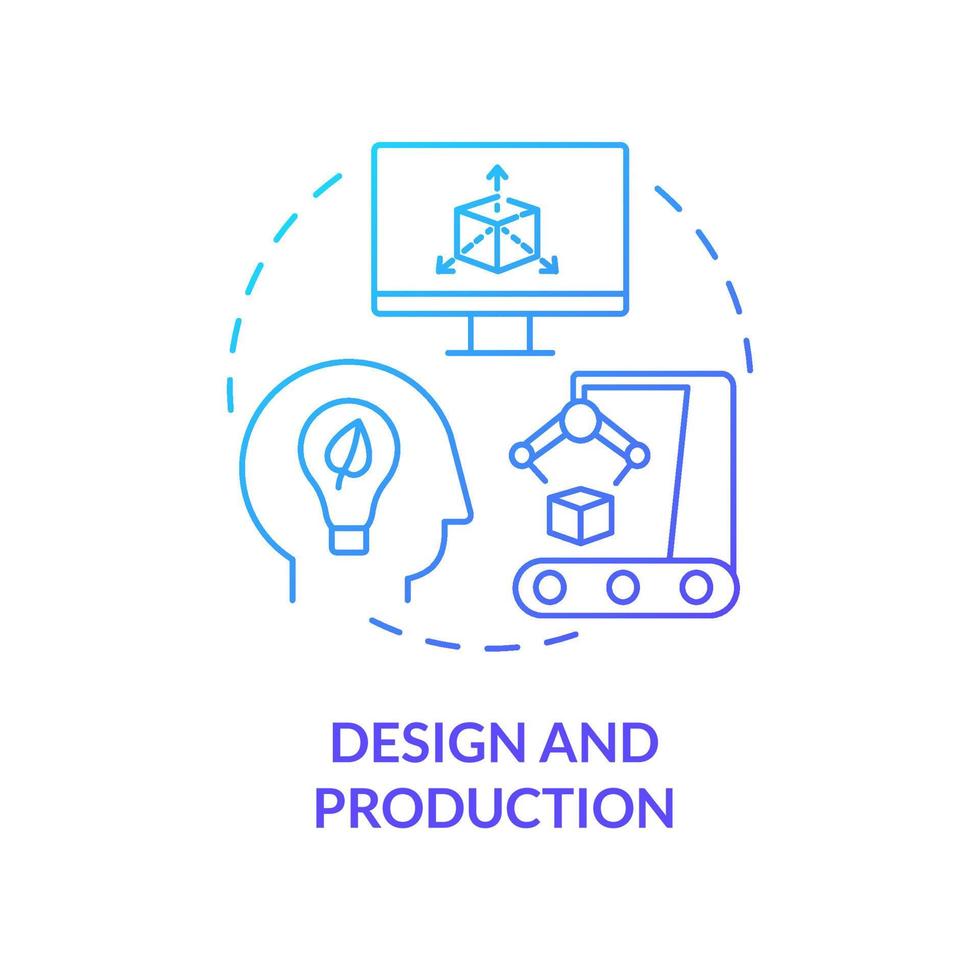 icona del concetto di gradiente blu di progettazione e produzione. illustrazione della linea sottile dell'idea astratta del processo di economia circolare. creazione di prodotti e servizi. disegno di contorno isolato. vettore