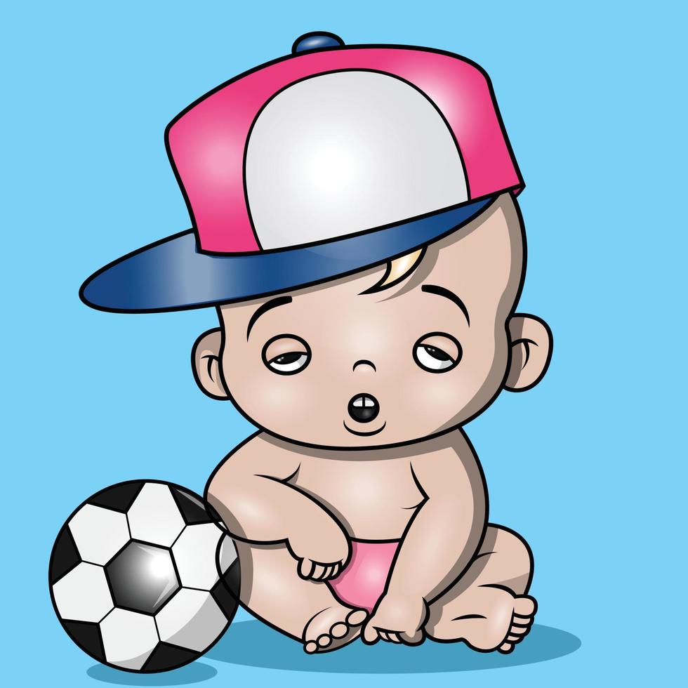 un bambino carino con cappello e palla vettore