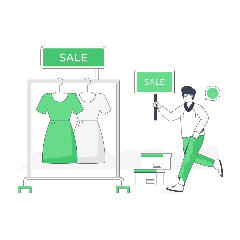 controlla l'illustrazione piatta della vendita di vestiti vettore