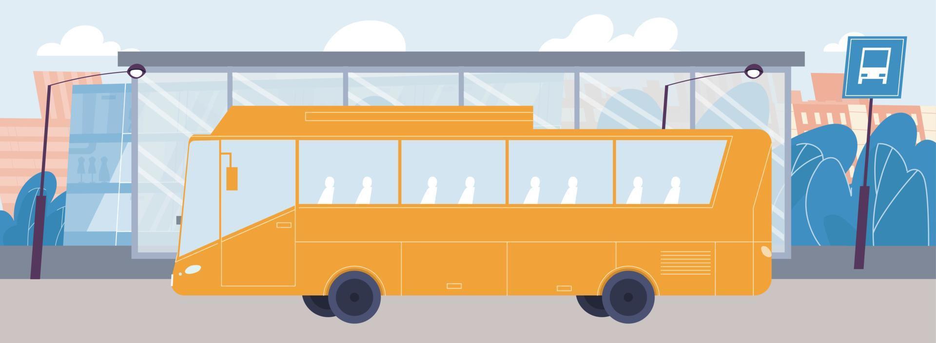 autobus urbano vuoto che arriva alla fermata del trasporto pubblico vettore