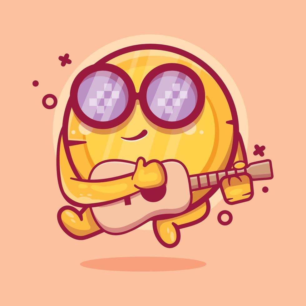 mascotte del personaggio della moneta dei soldi cool che suona la chitarra cartone animato isolato in un design piatto vettore