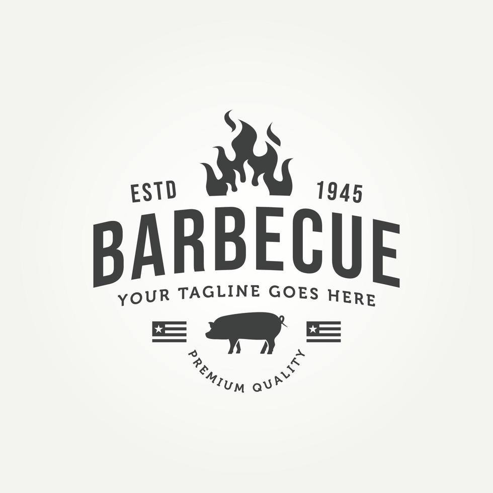 design del logo del distintivo del barbecue di maiale classico vintage vettore