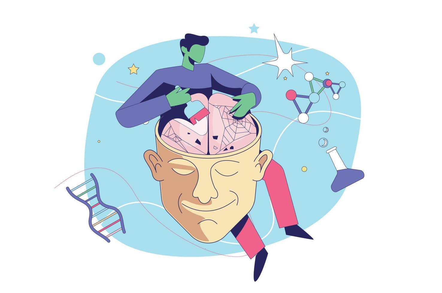 illustrazione di programmazione del cervello, vettore di pulizia più difficile, concetto di cervello pulito