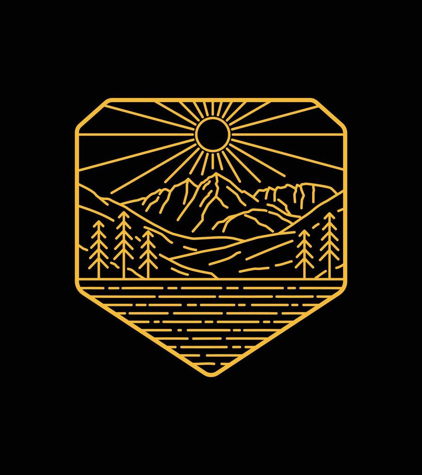 paesaggio del colorado in mono line art, design patch badge, design emblema, design t-shirt vettore