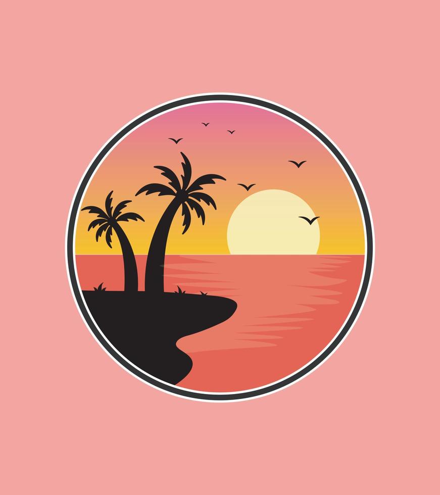 vista tramonto sulla spiaggia chiave della Florida con stile silhouette vettore
