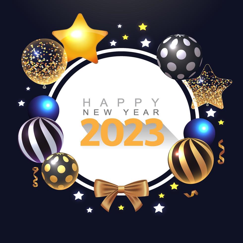 2023 palloncini realistici lucidi e trasparenti con coriandoli. decorazioni per feste, saldi e feste. compleanno. matrimonio, saluti, congratulazioni, anniversario, vittoria e così via. vettore