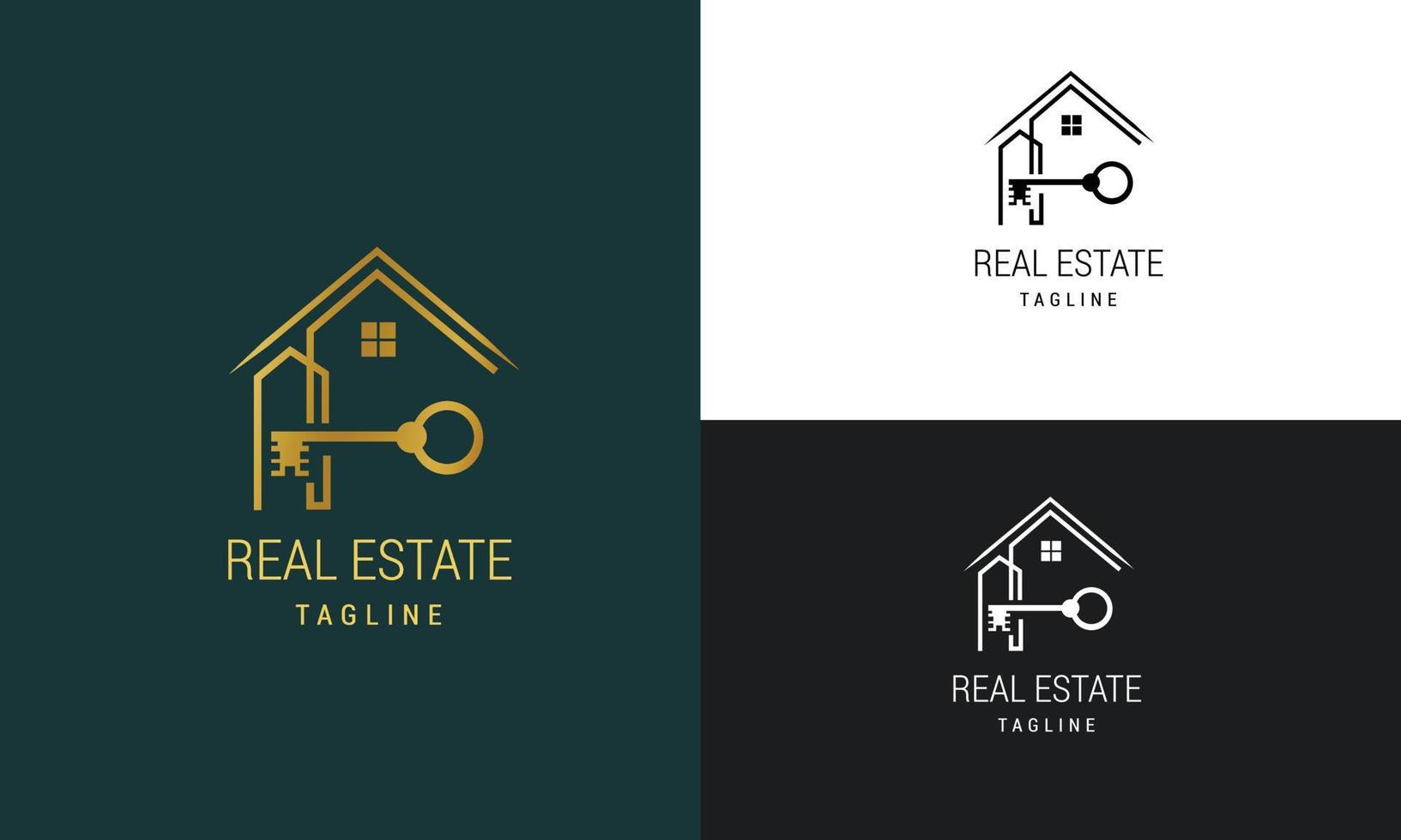 modello di logo immobiliare con badge premium in stile creativo dorato per il logo dell'agente immobiliare venduto vettore