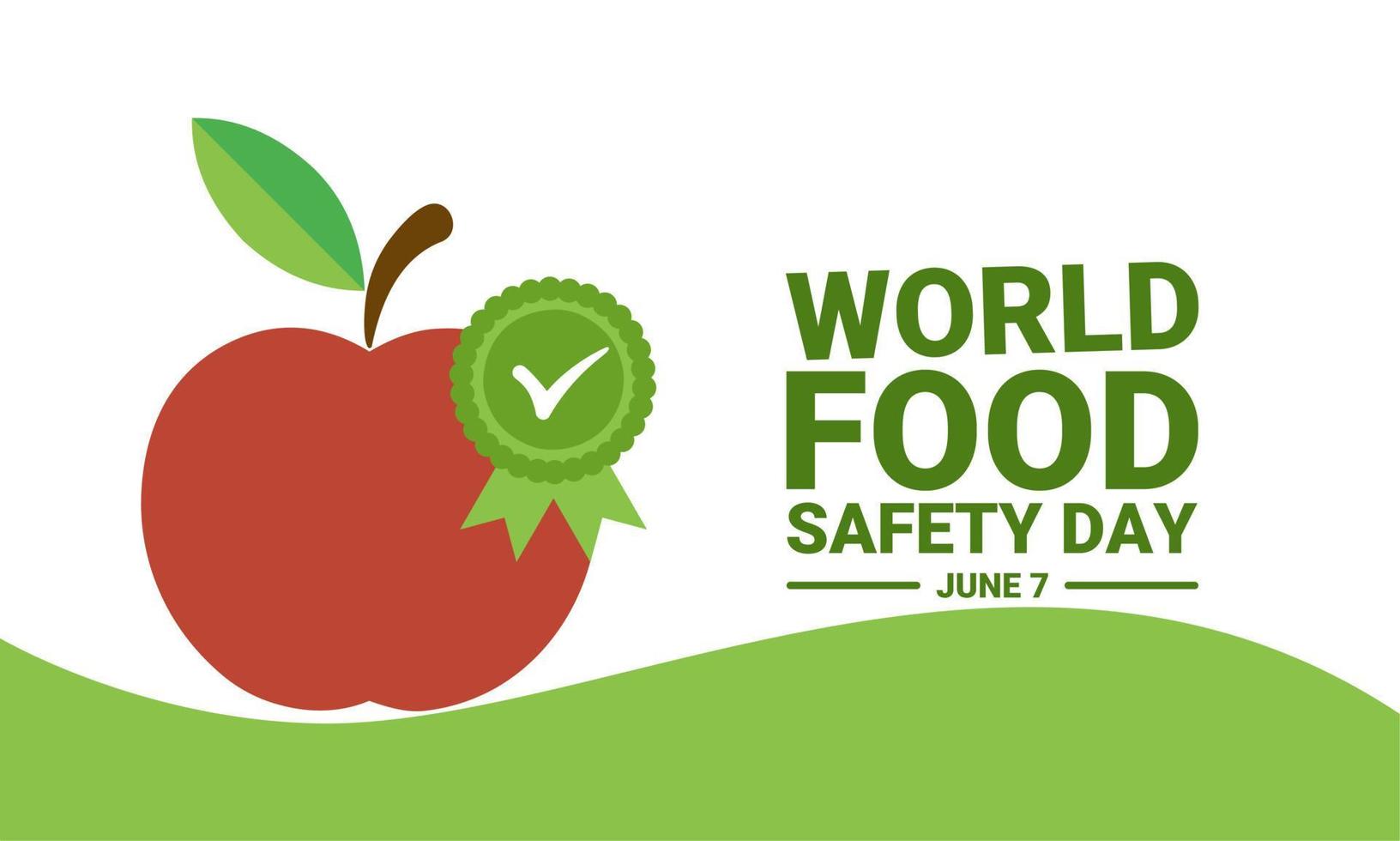 illustrazione vettoriale, mela con icona di certificazione di alta qualità, come banner, poster o modello, giornata mondiale della sicurezza alimentare. vettore
