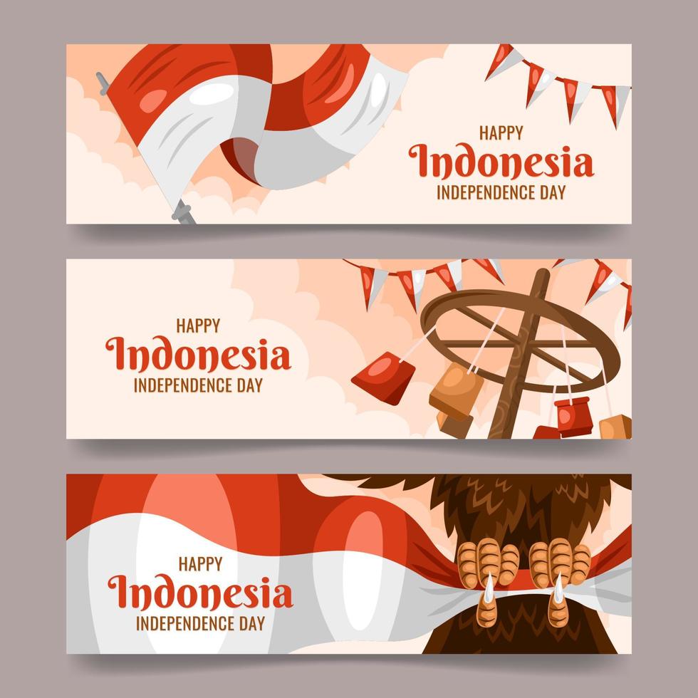 set di modello di banner per il giorno dell'indipendenza dell'indonesia vettore