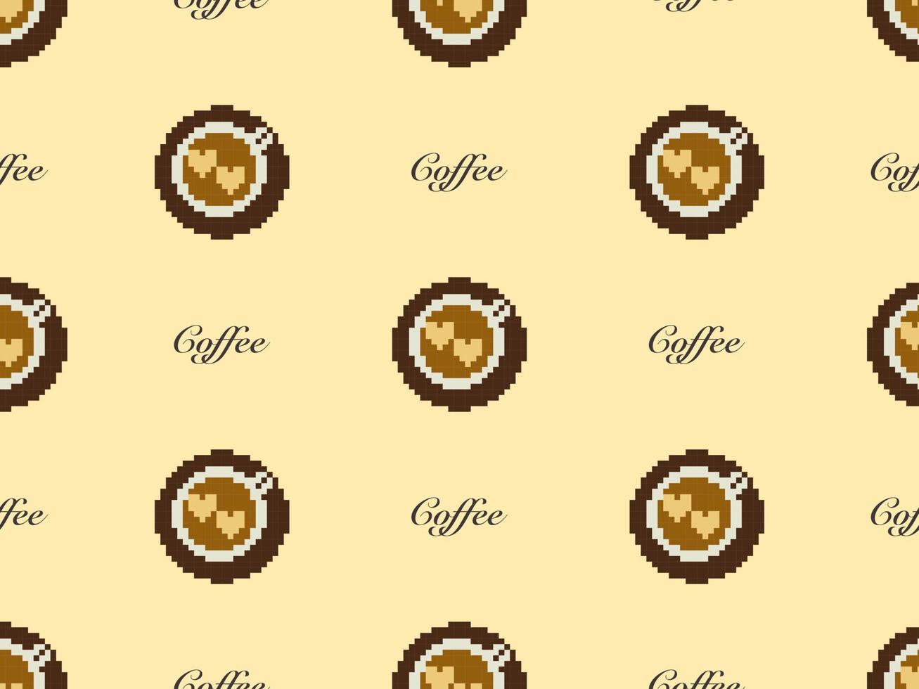 modello senza cuciture del personaggio dei cartoni animati del caffè su fondo giallo. stile pixel. vettore