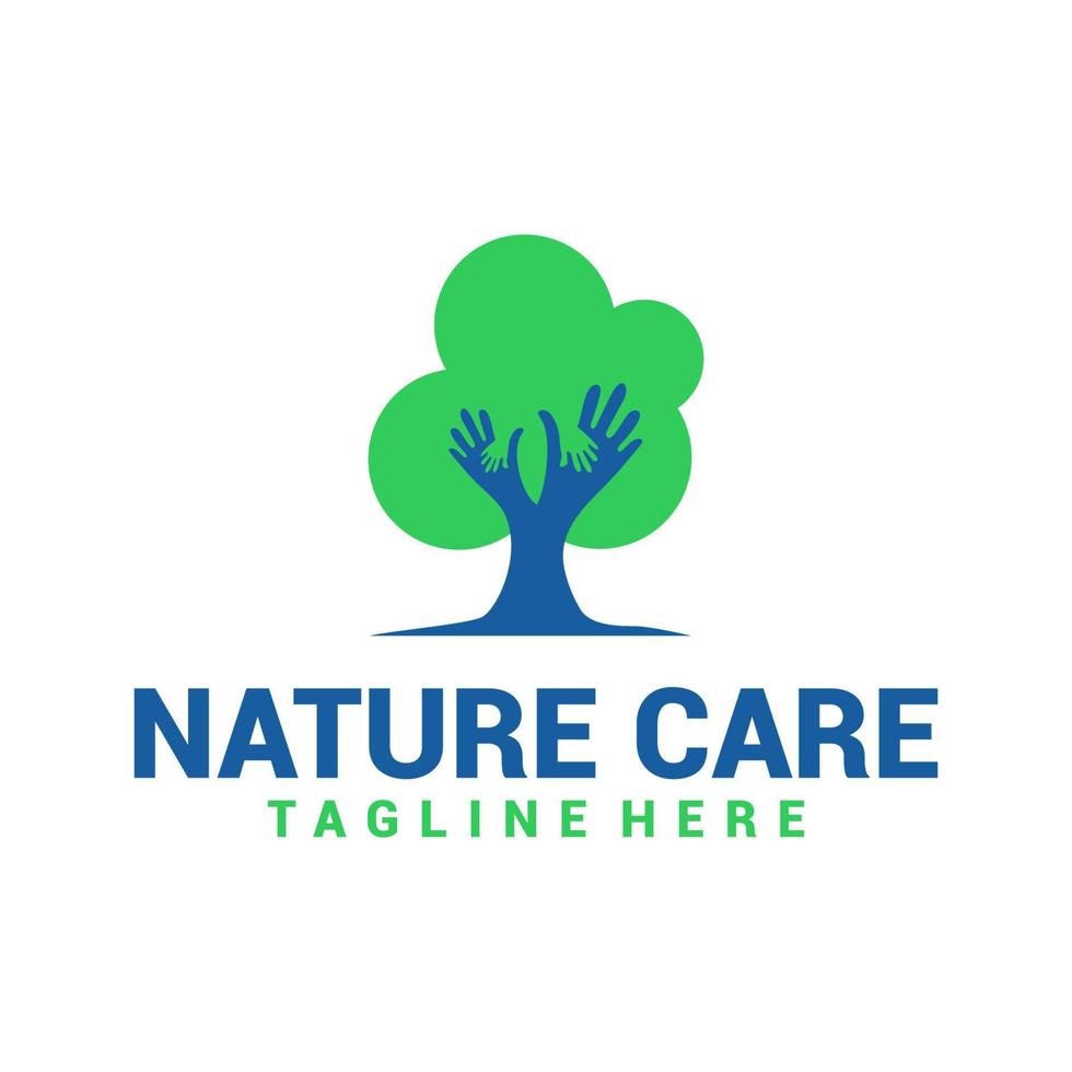logo dell'albero per la cura della natura. albero e vettore della mano