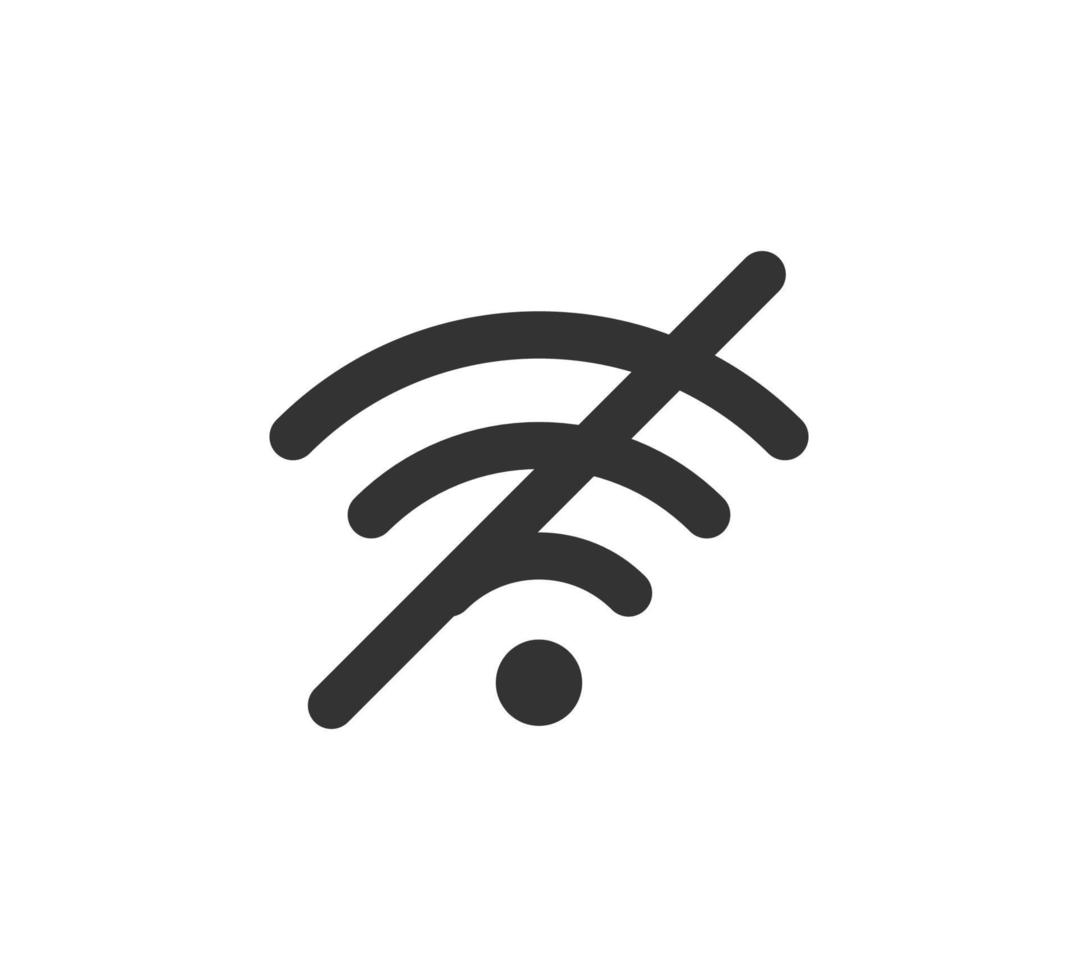 icona wifi guasto. simbolo offline. nessuna icona di connessione a Internet. semplice segnale di segnale wifi. segnale internet wireless disconnesso. accesso problematico. illustrazione vettoriale isolato su sfondo bianco