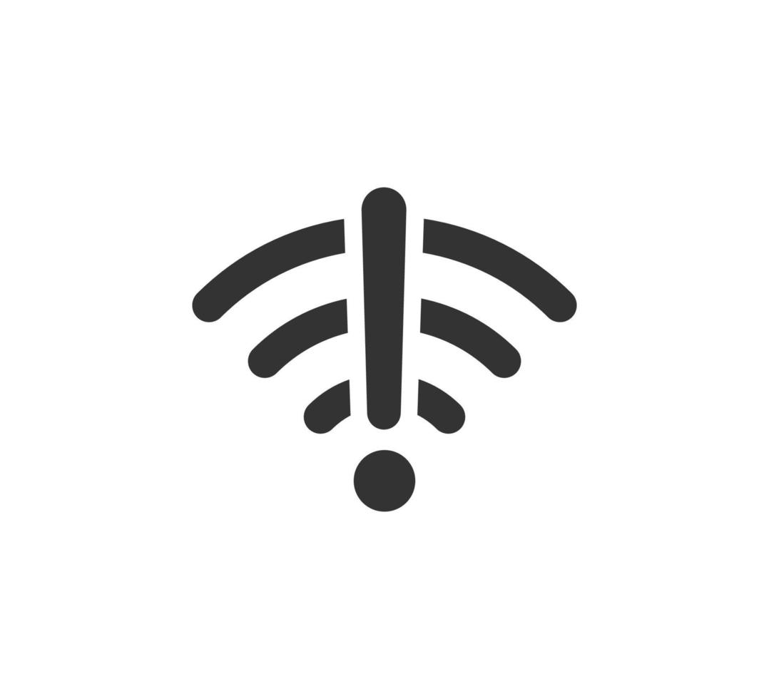 simbolo wifi e icona punto esclamativo. segnale Internet wireless disturbato. errore wi-fi. icona wifi guasto. segnale internet wireless disconnesso. illustrazione vettoriale isolato su sfondo bianco