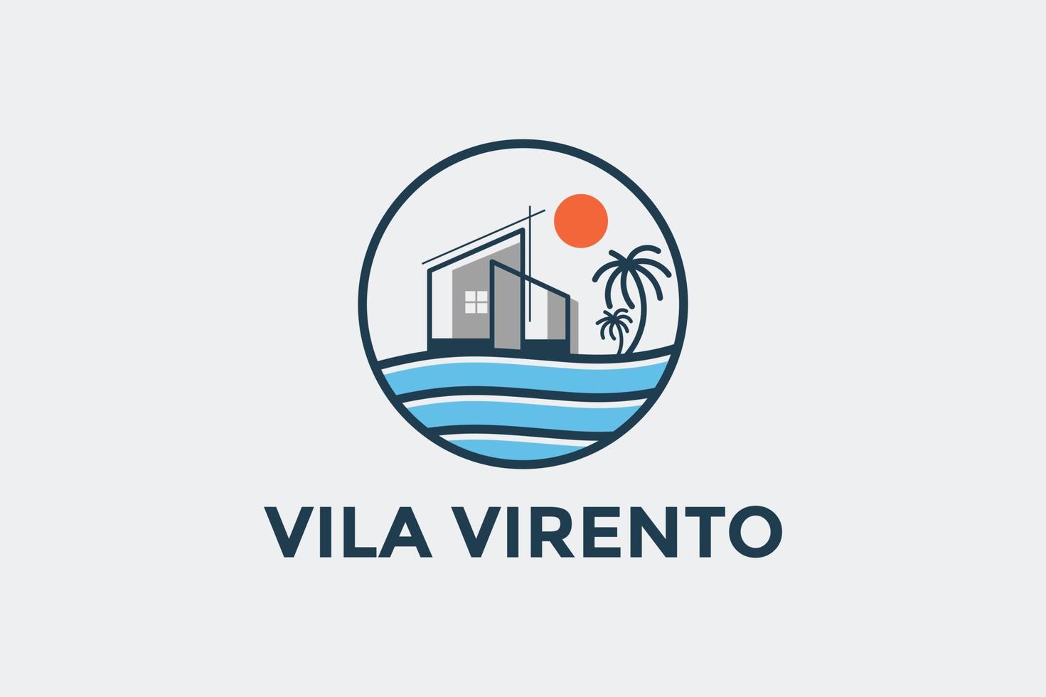 design del logo della villa minimalista e modello di scheda di branding vettore