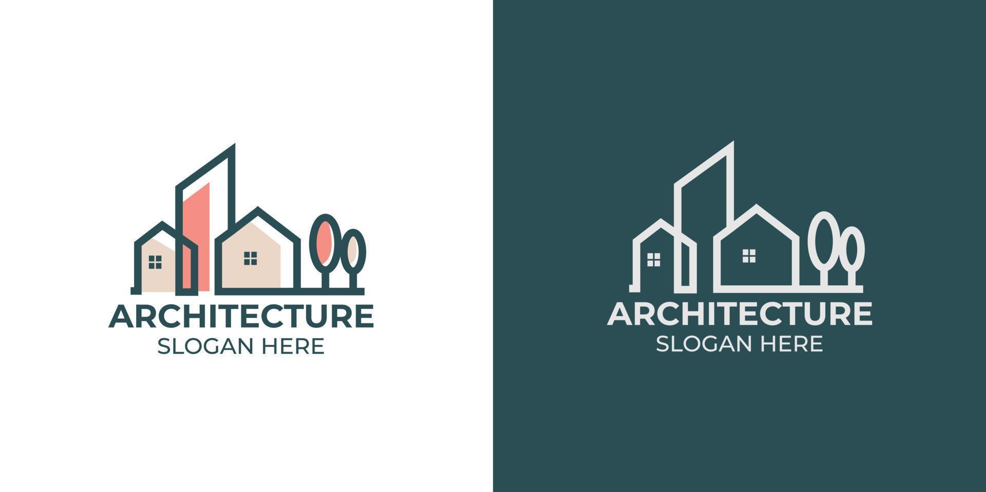 logo di architettura minimalista con design del logo in stile line art e modello di biglietto da visita vettore