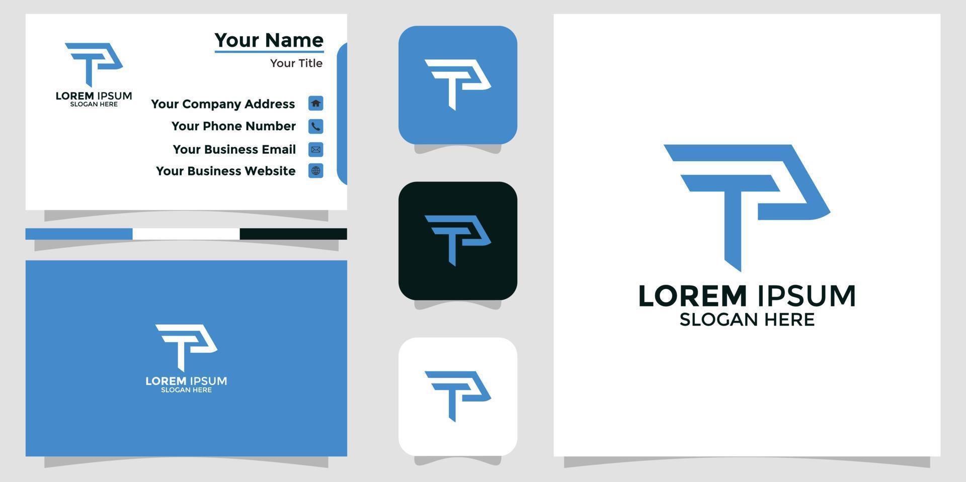 logo minimalista lettera t combinazione di p e carta di branding vettore