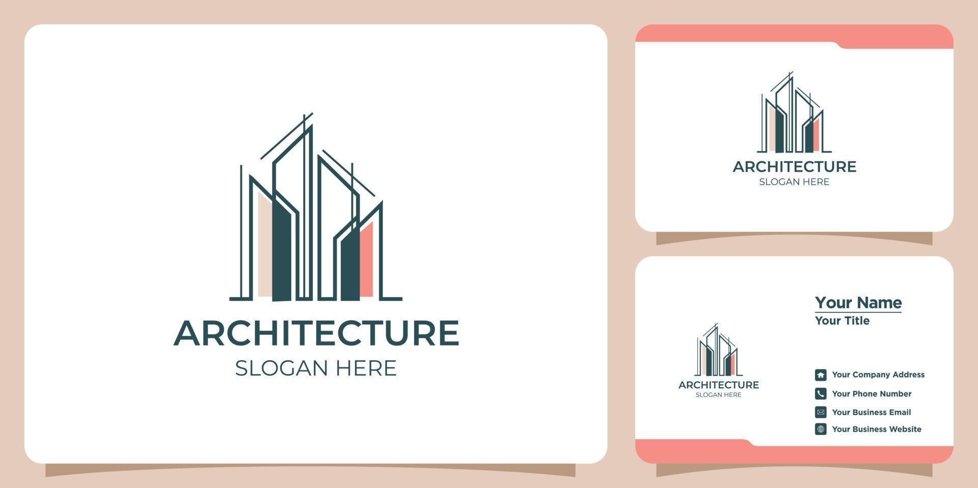 logo di architettura minimalista con design del logo in stile line art e modello di biglietto da visita vettore