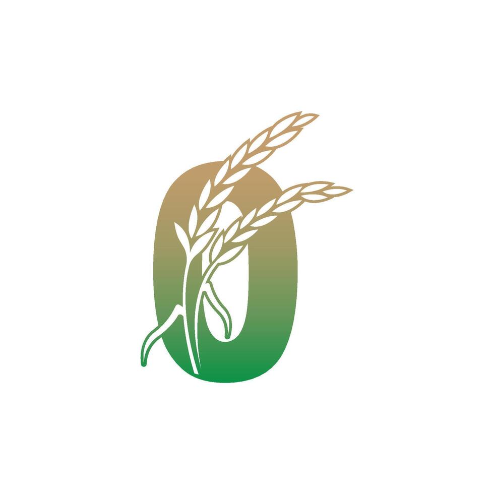 numero zero con modello di illustrazione dell'icona della pianta di riso vettore