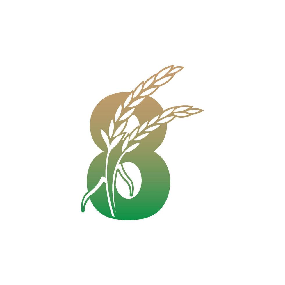 numero 8 con modello di illustrazione dell'icona della pianta di riso vettore