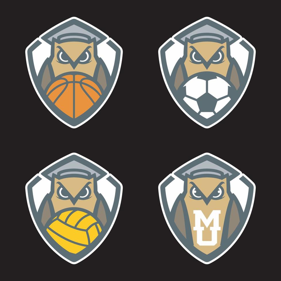 vettore di progettazione del logo della mascotte del gufo con stile moderno di concetto dell'illustrazione per la stampa del distintivo, dell'emblema e della maglietta. illustrazione di gufo arrabbiato per la squadra sportiva.