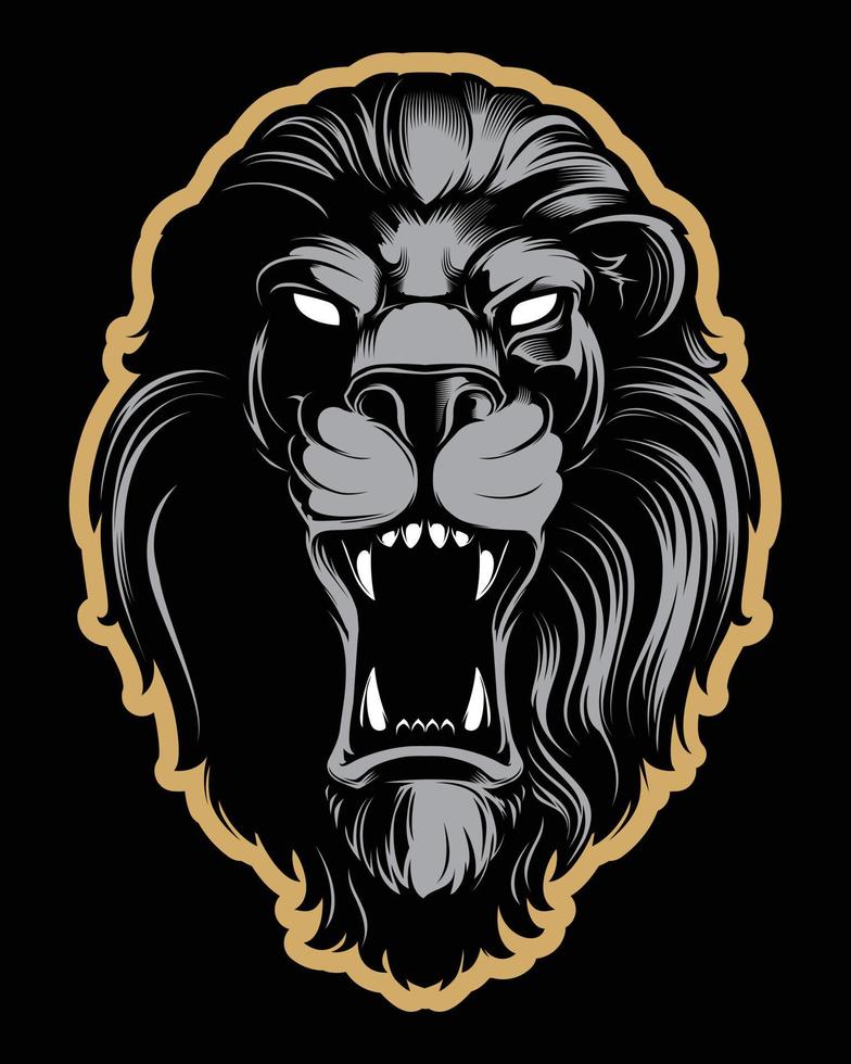 mascotte testa di leone ruggente. etichetta. logotipo. isolato su sfondo bianco vettore