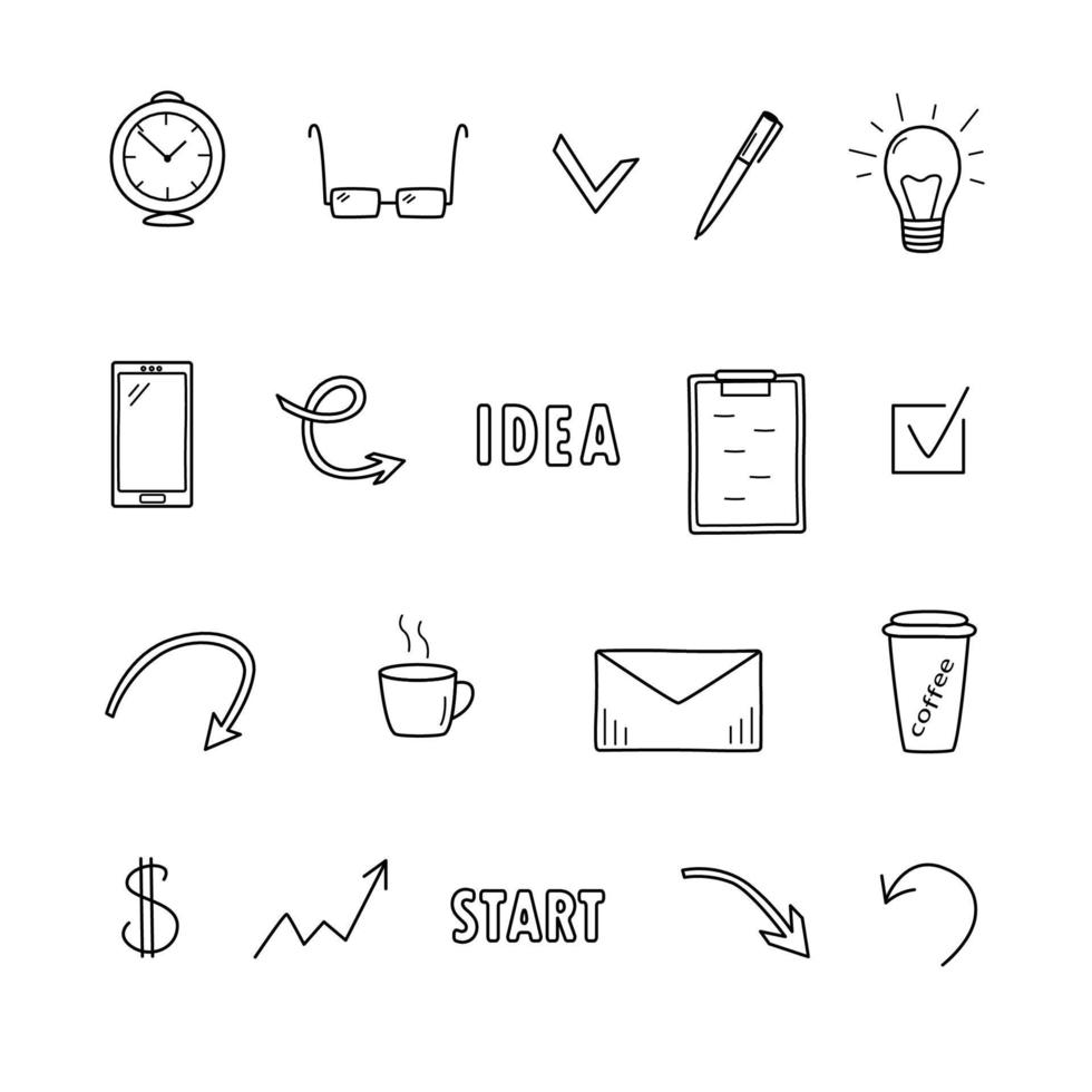 doodle set business concept, illustrazione vettoriale di icone business idea, lavoro d'ufficio