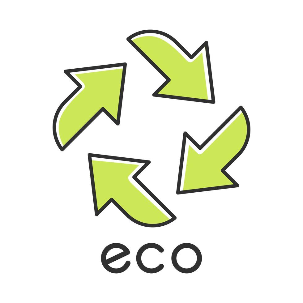icona del colore dell'etichetta ecologica. quattro segni di freccia dritta verde. simbolo di riciclo. energia alternativa. adesivo di protezione ambientale. prodotti chimici ecologici. cosmetici biologici. illustrazione vettoriale isolata