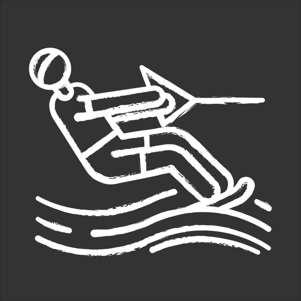 icona del gesso di sci nautico. sport acquatici di superficie. tempo libero estivo e hobby pericoloso. tipo di sport estremo. attività ricreative all'aperto. uomo che fa wakeboard. illustrazione di lavagna vettoriale isolata