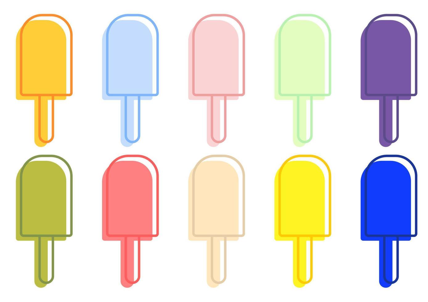 una collezione di semplici gelati colorati vettore
