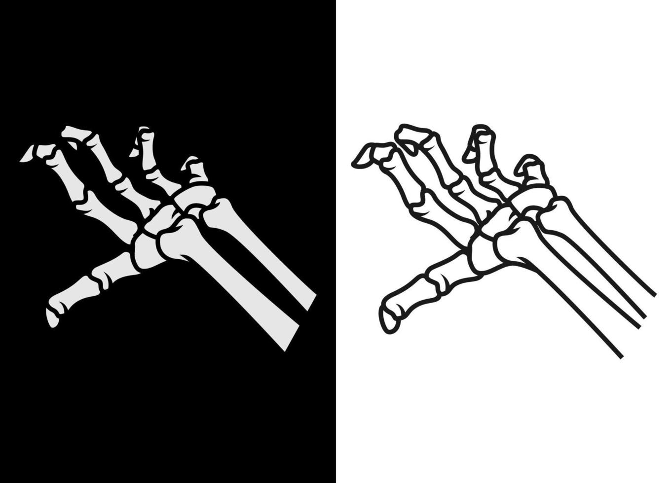 mano in bianco e nero dell'illustrazione di vettore di arte della linea del cranio umano. elemento rock per design di abbigliamento, poster, merchandising, band. vettore eps 10
