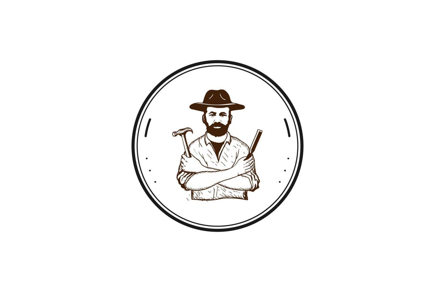 vintage retrò uomo maschile maschio woodman falegname distintivo emblema logo design vettore