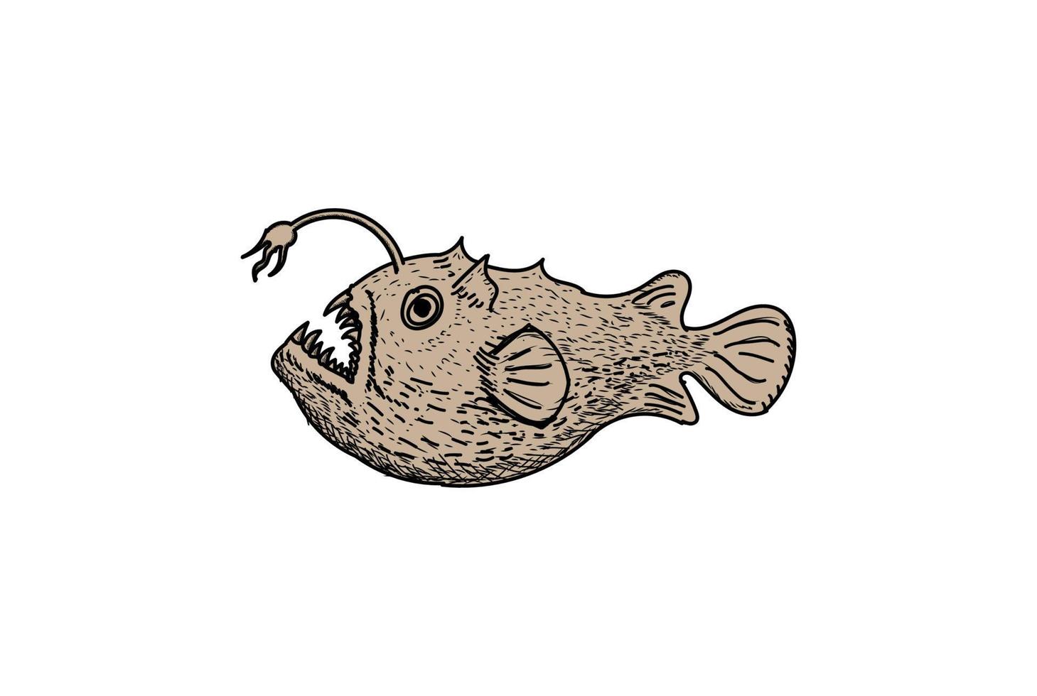 vettore di progettazione di logo di pesce pescatore oceano retrò vintage disegnato a mano schizzo