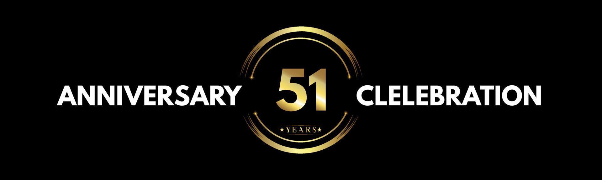 51 anni anniversario colore oro e bianco con anello circolare isolato su sfondo nero per eventi di celebrazione dell'anniversario, festa di compleanno, brochure, web, biglietto di auguri. Logotipo dell'anniversario di 51 anni vettore