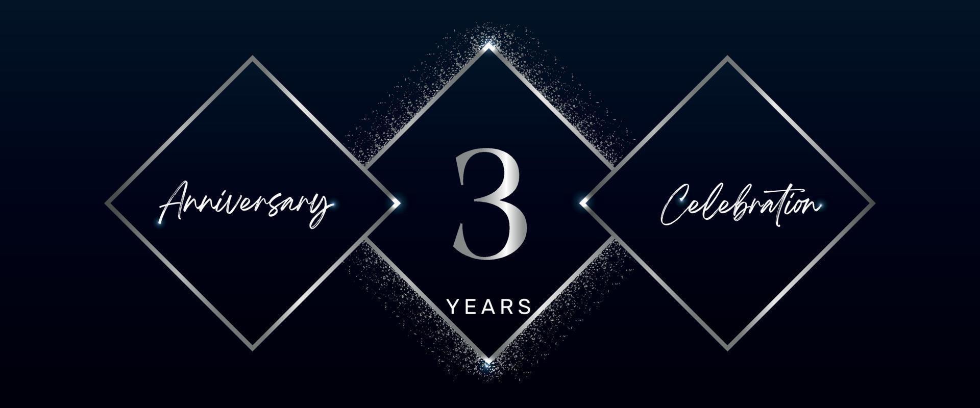 Logotipo di celebrazione dell'anniversario di 3 anni. disegno vettoriale per eventi di celebrazione dell'anniversario, festa di compleanno, biglietto di auguri, matrimonio, biglietto d'invito. Vettore di progettazione del modello di anniversario di 3 anni