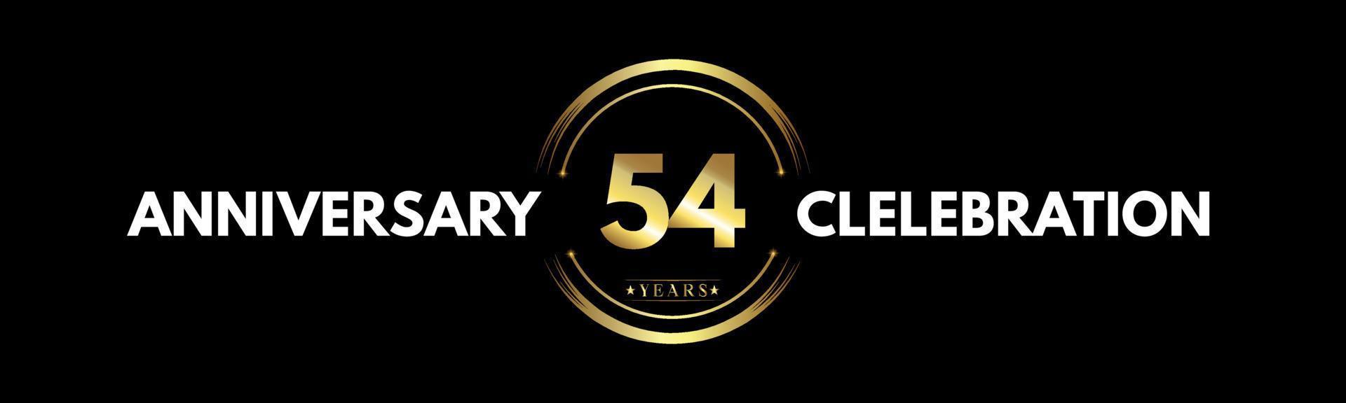 54 anni anniversario colore oro e bianco con anello circolare isolato su sfondo nero per eventi di celebrazione dell'anniversario, festa di compleanno, brochure, web, biglietto di auguri. Logotipo dell'anniversario di 54 anni vettore