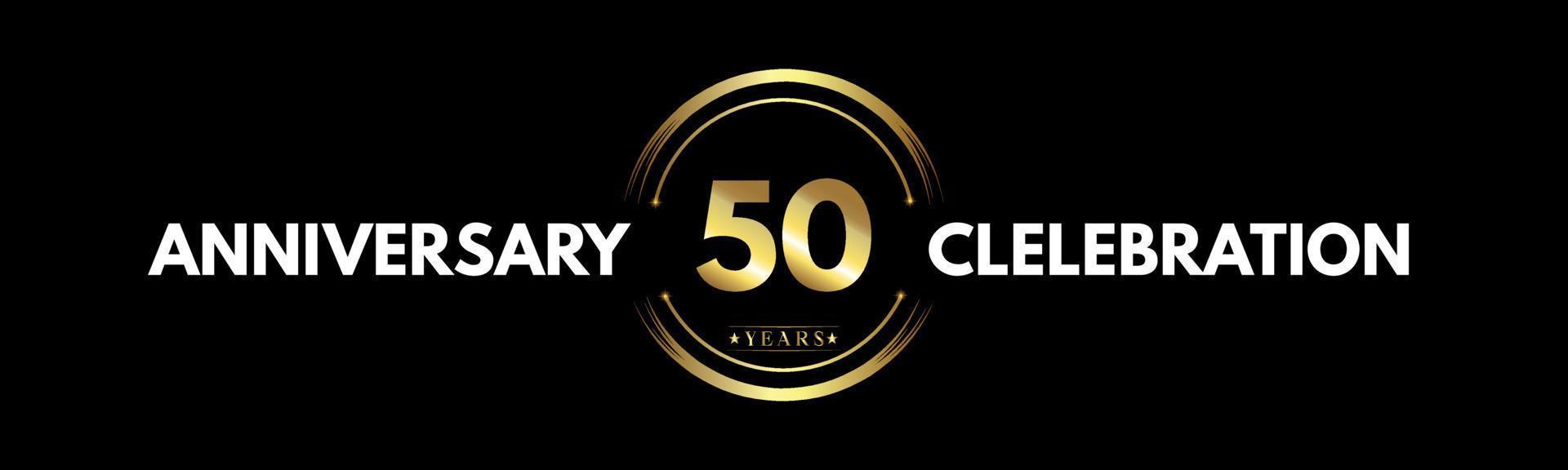 50 anni anniversario colore oro e bianco con anello circolare isolato su sfondo nero per eventi di celebrazione dell'anniversario, festa di compleanno, brochure, web, biglietto di auguri. Logotipo del 50° anniversario vettore