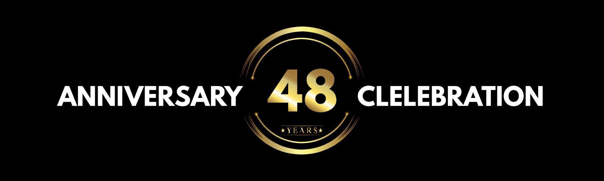 48 anni anniversario colore oro e bianco con anello circolare isolato su sfondo nero per eventi di celebrazione dell'anniversario, festa di compleanno, brochure, web, biglietto di auguri. Logotipo dell'anniversario di 48 anni vettore