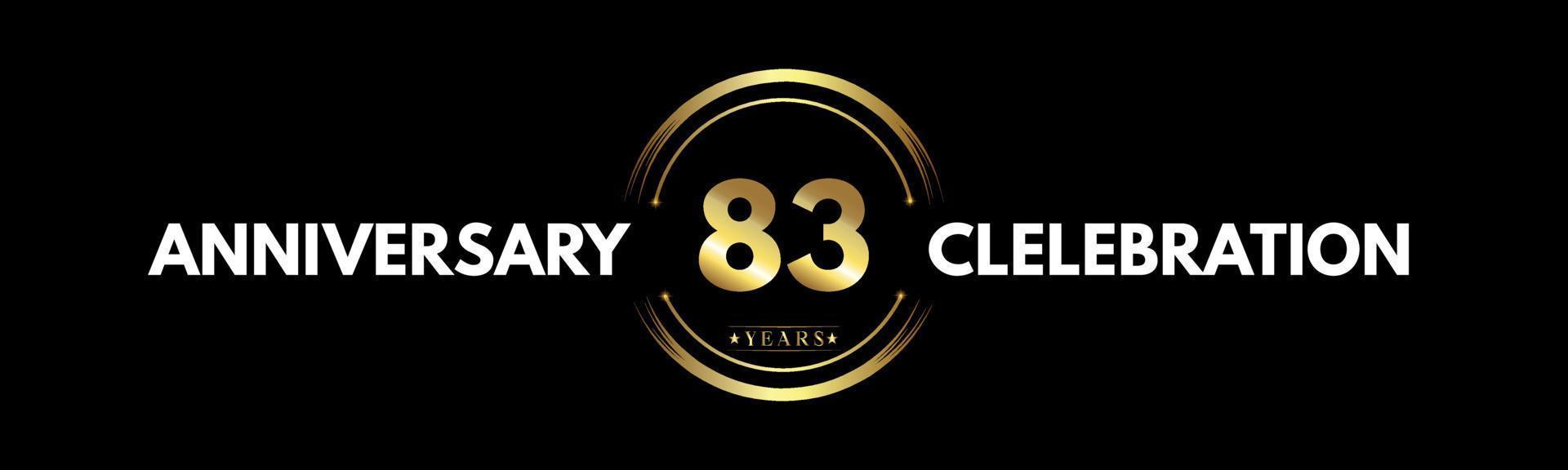 83 anni anniversario colore oro e bianco con anello circolare isolato su sfondo nero per eventi di celebrazione dell'anniversario, festa di compleanno, brochure, web, biglietto di auguri. Logotipo dell'anniversario di 83 anni vettore