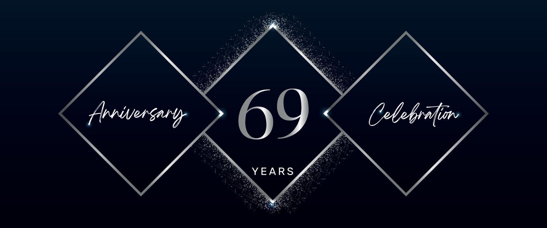 Logotipo di celebrazione dell'anniversario di 69 anni. disegno vettoriale per eventi di celebrazione dell'anniversario, festa di compleanno, biglietto di auguri, matrimonio, biglietto d'invito. Vettore di progettazione del modello di anniversario di 69 anni