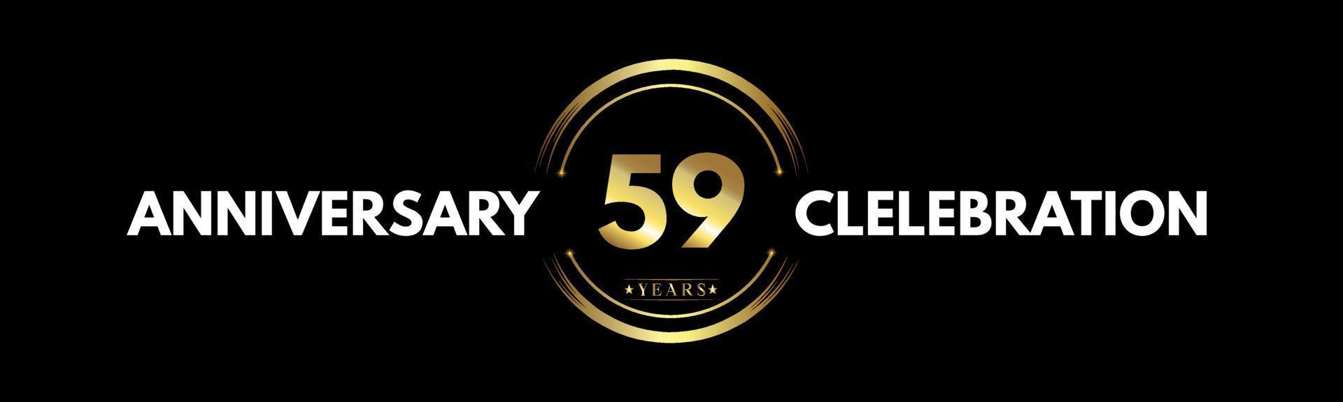 59 anni anniversario colore oro e bianco con anello circolare isolato su sfondo nero per eventi di celebrazione dell'anniversario, festa di compleanno, brochure, web, biglietto di auguri. Logotipo dell'anniversario di 59 anni vettore